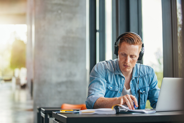 University student working on academic assignment