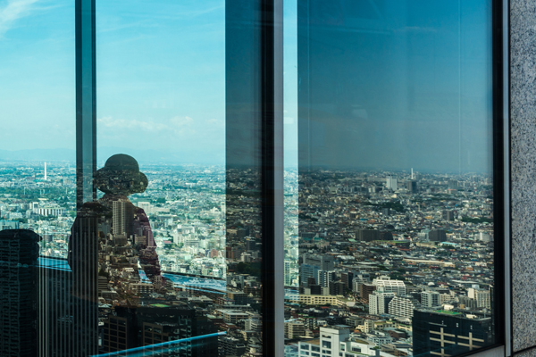 Japanese woman in Tokyo looking at the city